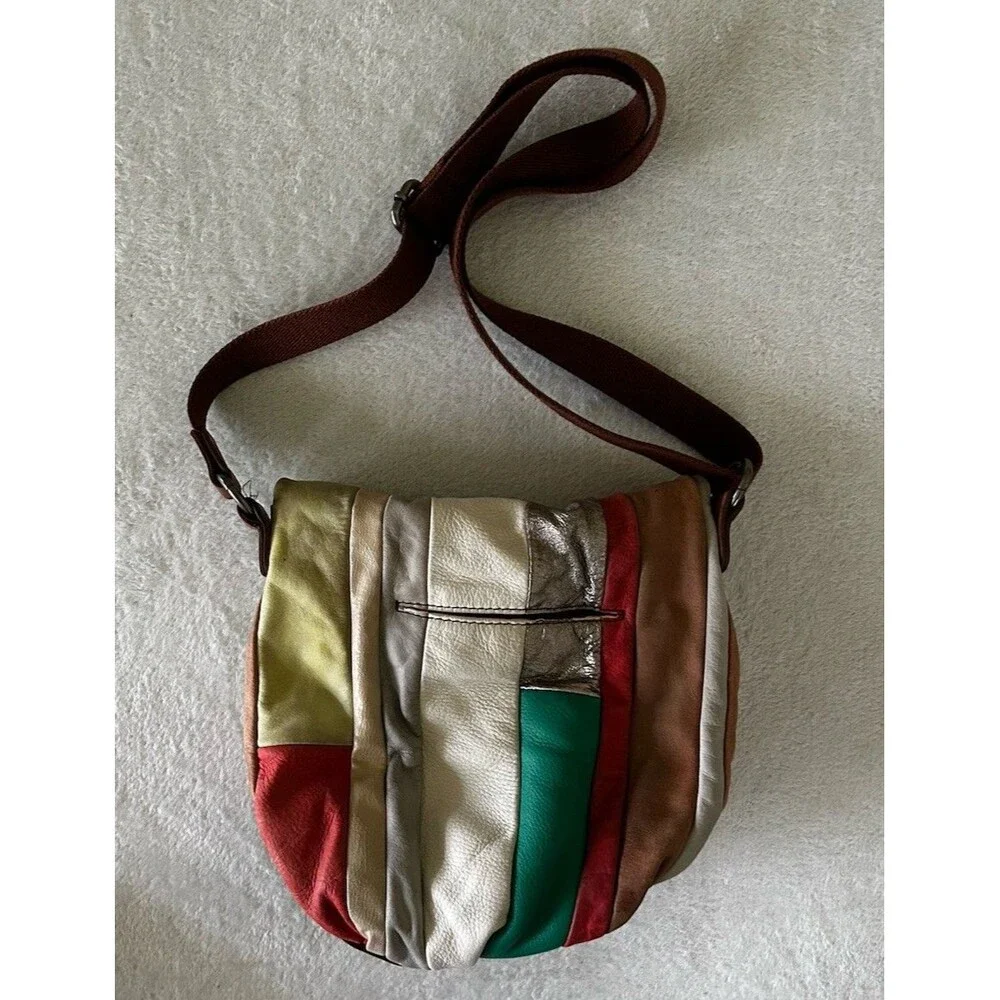 THE SAK Patchwork Multicolor Leather Hobo Crossbody Shoulder Purse Boho Hippie